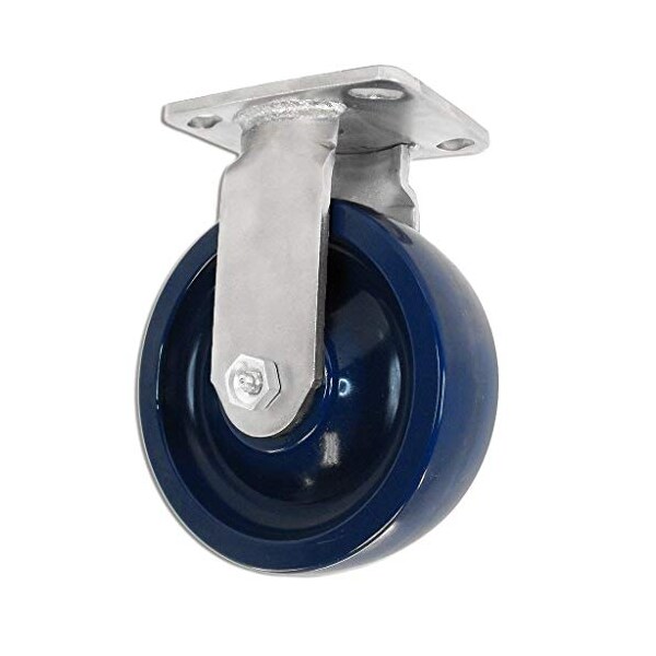 Casterhq 6" Stainless Steel Rigid Fixed Caster, Blue Solid Poly Wheel, 1200 L HD6760R-01-PLX - main